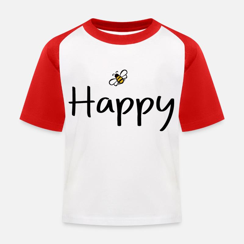 be Happy - Kinder Baseball T-Shirt - Weiß/Rot