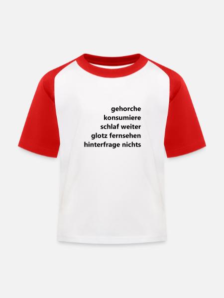 Kapitalismus Politk & Brainwash - Kinder Baseball T-Shirt - Weiß/Rot