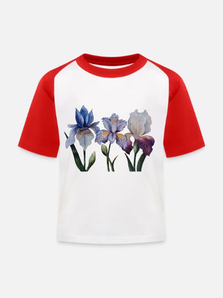 Iris Blumen - Kinder Baseball T-Shirt - Weiß/Rot