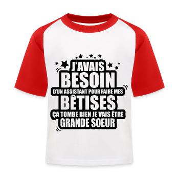 assistant pour bêtises je vais être grande soeur - T-shirt baseball Enfant - blanc/rouge - Devant