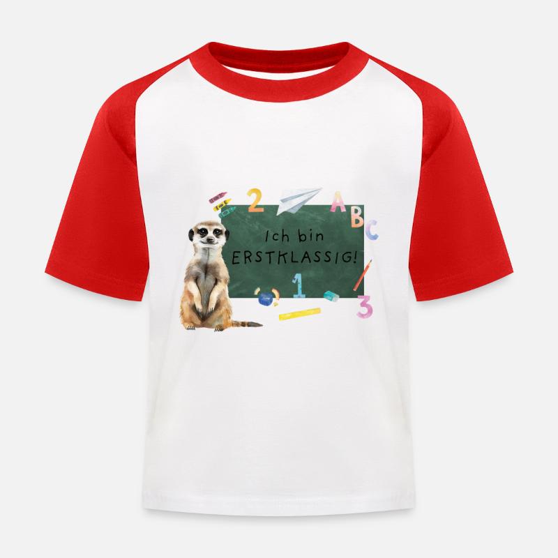 Erdmännchen Einschulung - Kinder Baseball T-Shirt - Weiß/Rot