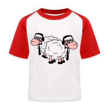 2 mouton lunettes de soleil musique fête DJ équipe amis - T-shirt baseball Enfant - blanc/rouge - Devant