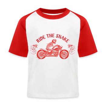 MOTO SQUELETTE MOTO FETE DES PERES RIDE THE SNAKE - T-shirt baseball Enfant - blanc/rouge - Devant