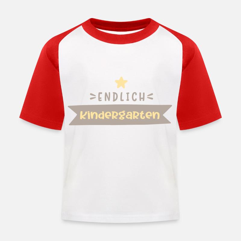 endlich Kindergarten - Kinder Baseball T-Shirt - Weiß/Rot