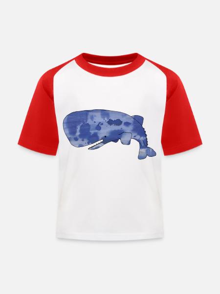 Pottwal - Kinder Baseball T-Shirt - Weiß/Rot