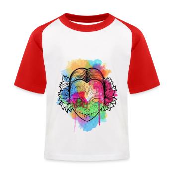 Une belle et drôle aquarelle Calavera Design - T-shirt baseball Enfant - blanc/rouge - Devant