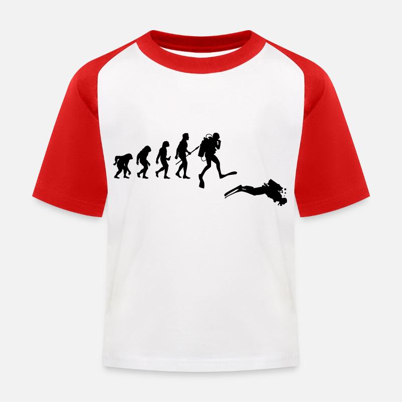 Evolution of Diver - Kinder Baseball T-Shirt - Weiß/Rot
