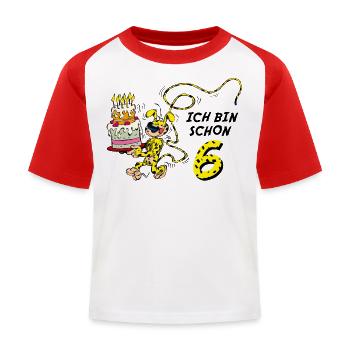 Marsupilami Geburtstagsdesign Ich Bin Schon Sechs - Kinder Baseball T-Shirt - Weiß/Rot - Vorne
