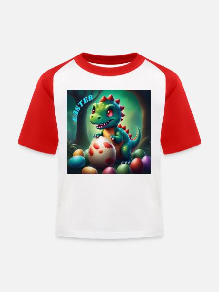 Mignon dinosaure Yeux rouges Pâques - T-shirt baseball Enfant - blanc/rouge