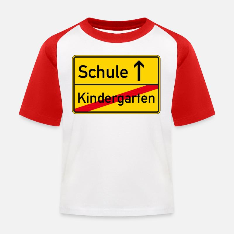Ortsschild Kindergarten - Schule - Kinder Baseball T-Shirt - Weiß/Rot