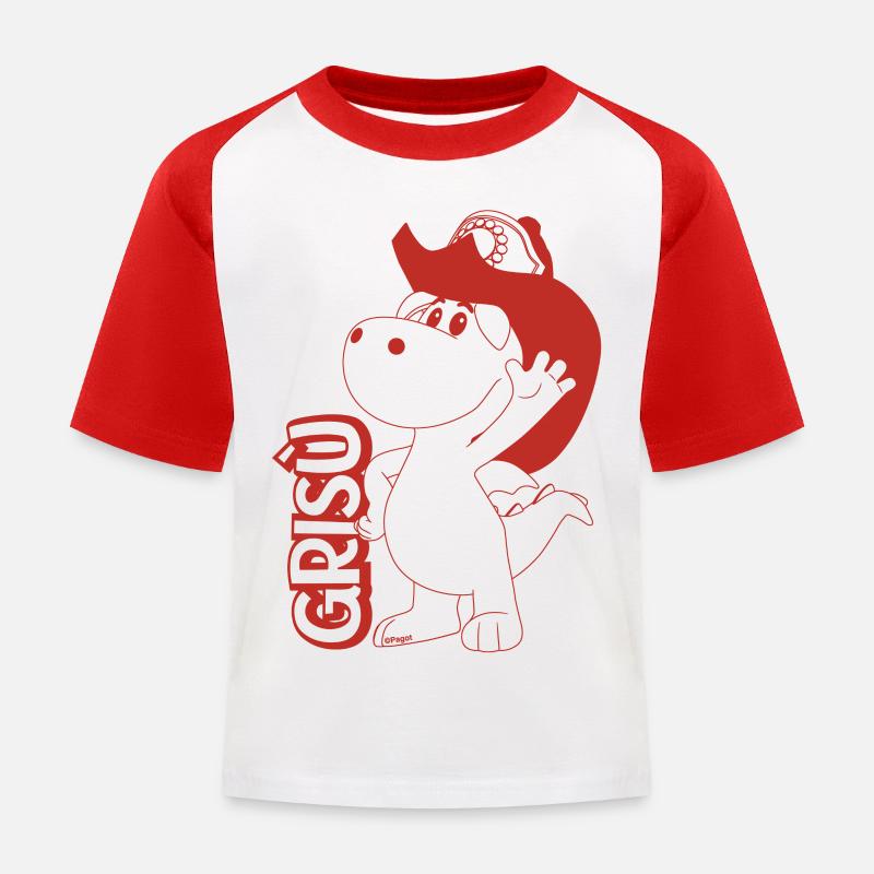 Grisù Il Piccolo Drago Con Casco E Logo Pompiere - Maglietta da baseball per bambini - bianco/rosso