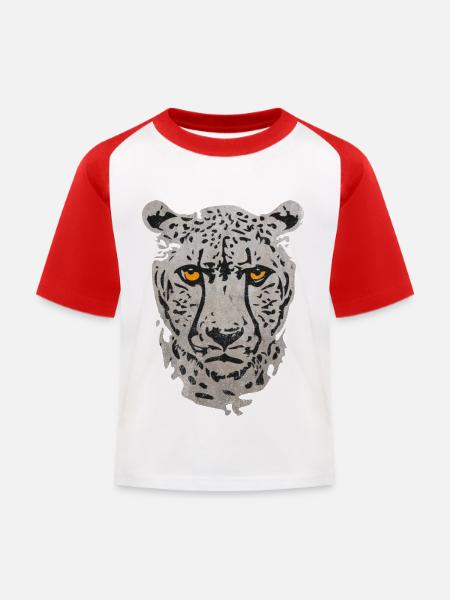 Cheetah - Kinder Baseball T-Shirt - Weiß/Rot