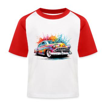 bunter Oldtimer - Kinder Baseball T-Shirt - Weiß/Rot - Vorne
