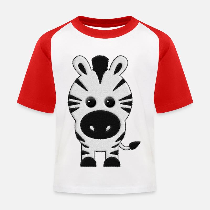 Zebra Plüsch - Kinder Baseball T-Shirt - Weiß/Rot