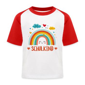 Schulkind 2025 - Regenbogen zur Einschulung - Kinder Baseball T-Shirt - Weiß/Rot - Vorne