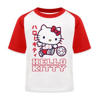 Hello Kitty Spielt Fussball - Kinder Baseball T-Shirt - Weiß/Rot - Vorne