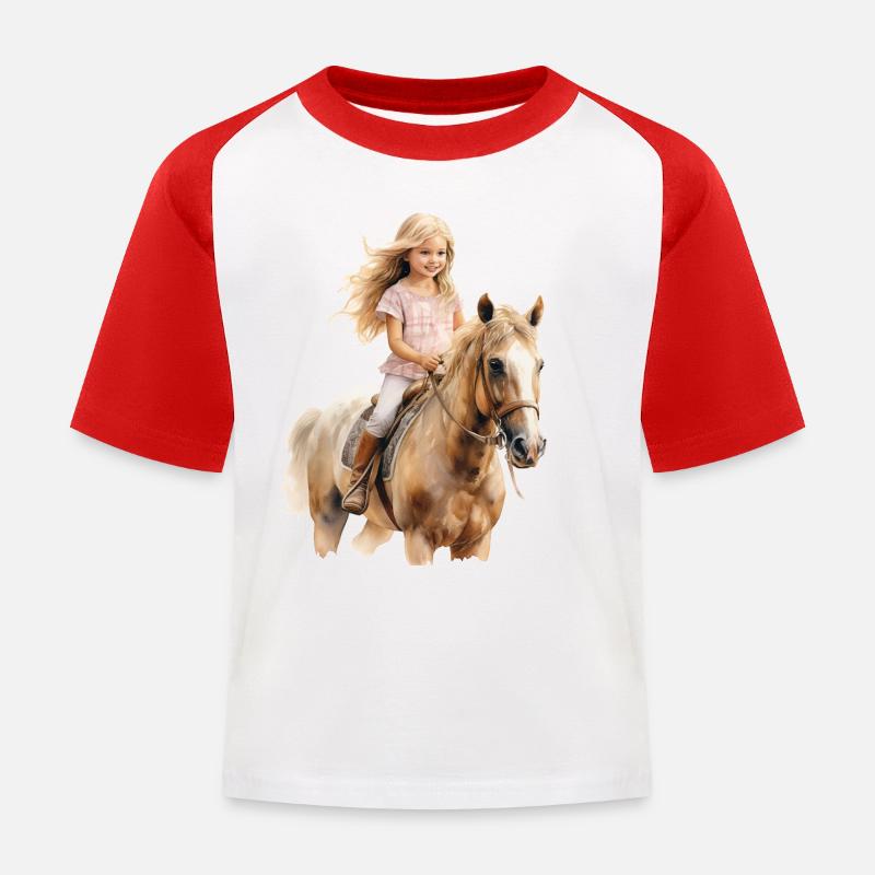 Pferdeliebe Mädchen - Kinder Baseball T-Shirt - Weiß/Rot