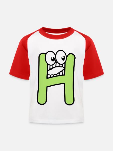 H - letter H with eyes 👀 - Kids' Baseball T-Shirt - white/red