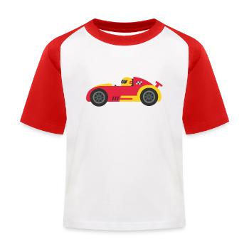 Little Race Car In Red and Yellow - Kids' Baseball T-Shirt - white/red - Front
