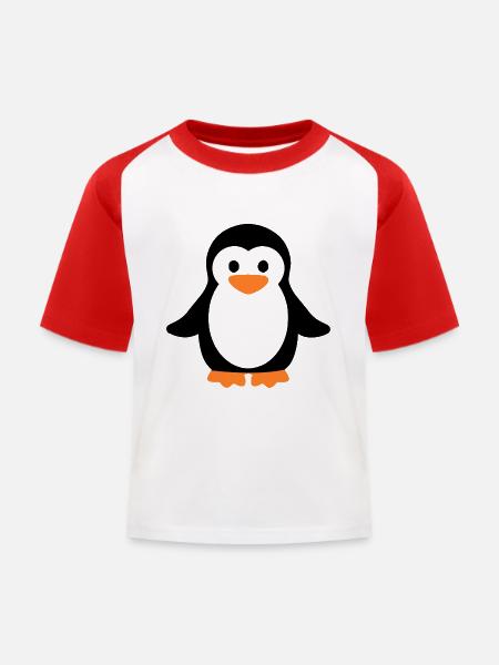 Pinguin - Kinder Baseball T-Shirt - Weiß/Rot