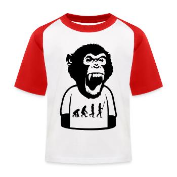 Affe Evolution - Kinder Baseball T-Shirt - Weiß/Rot - Vorne