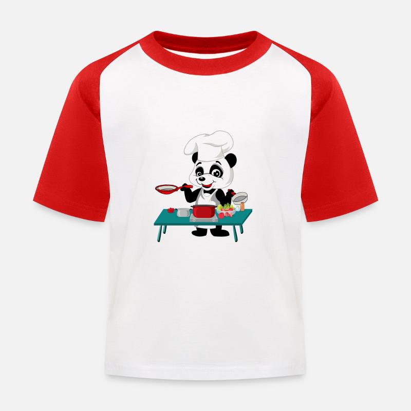 Panda Cook - Kinder Baseball T-Shirt - Weiß/Rot