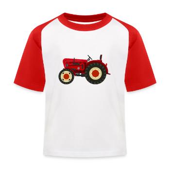 Retro Oldtimer-Traktor rot - Kinder Baseball T-Shirt - Weiß/Rot - Vorne