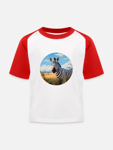 Zebra in Savanne - Kinder Baseball T-Shirt - Weiß/Rot