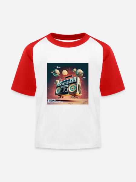 Space Boombox - Kinder Baseball T-Shirt - Weiß/Rot