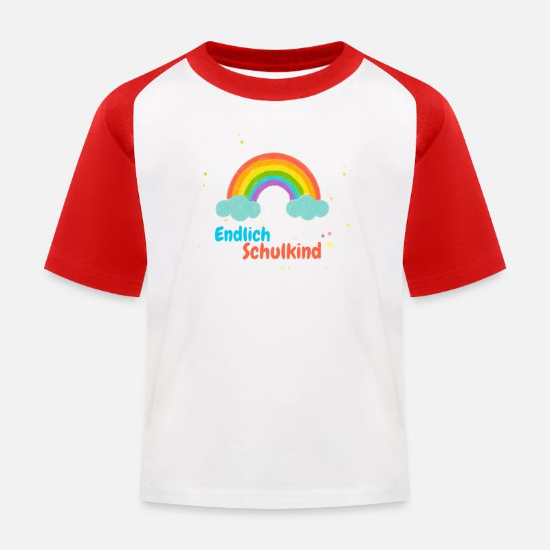 Endlich Schulkind Regenbogen Einschulung Geschenk - Kinder Baseball T-Shirt - Weiß/Rot