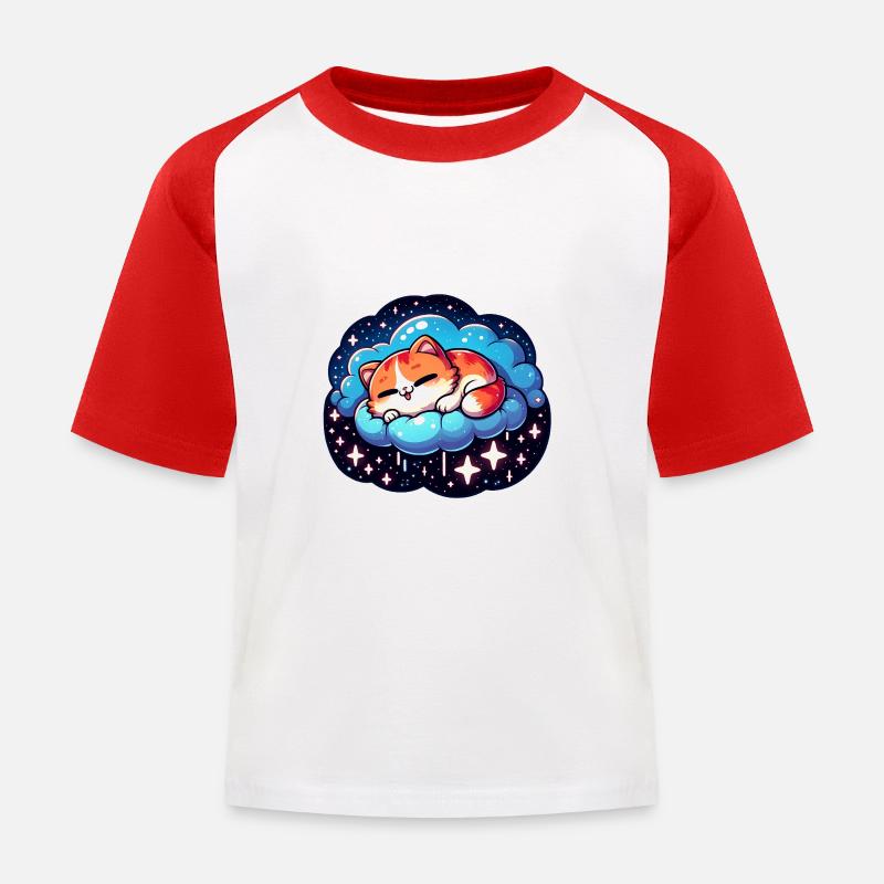 Süßes schlafendes Kätzchen - Kinder Baseball T-Shirt - Weiß/Rot