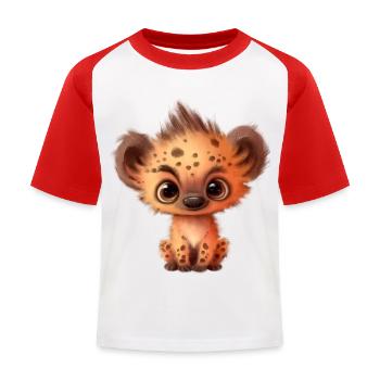Süße Baby-Hyäne mit Glubschaugen - Kinder Baseball T-Shirt - Weiß/Rot - Vorne