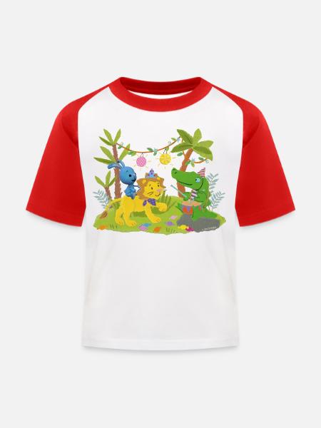 KiKANiNCHEN Dschungelparty - Kinder Baseball T-Shirt - Weiß/Rot