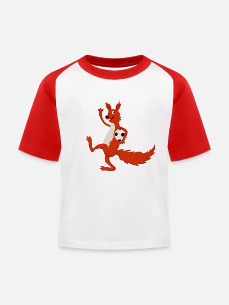 Eichhörnchen Fussball - Kinder Baseball T-Shirt - Weiß/Rot