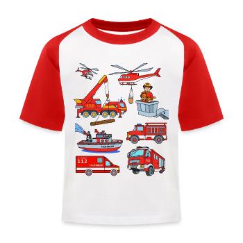 German fire engines - Vehicles of the fire brigade - Kids' Baseball T-Shirt - white/red - Front