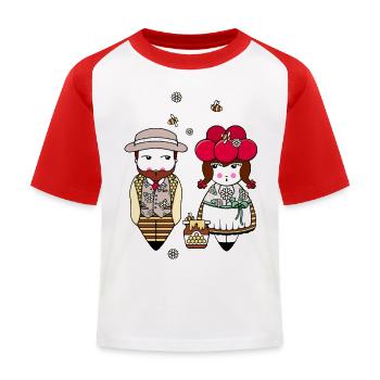 Couple d’apiculteurs de la Forêt-Noire - T-shirt baseball Enfant - blanc/rouge - Devant