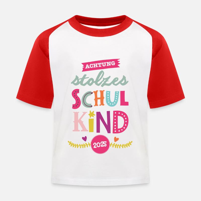 Stolzes Schulkind 2025 - Kinder Baseball T-Shirt - Weiß/Rot