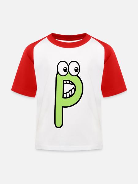 P - letter P with eyes 👀 - Kids' Baseball T-Shirt - white/red