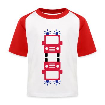 Fire truck and mirror image - Kids' Baseball T-Shirt - white/red - Front