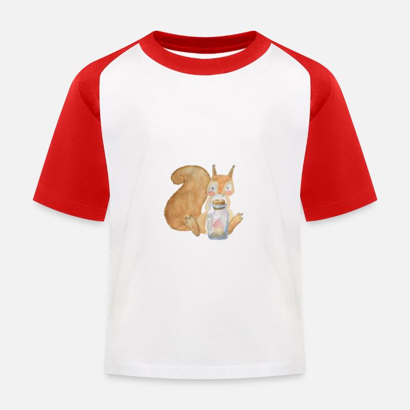 Dein glückliches Eichhörnchen - Kinder Baseball T-Shirt - Weiß/Rot