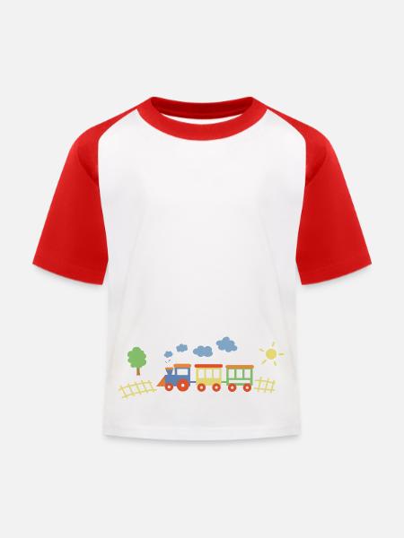 Train With Wagons - Kids' Baseball T-Shirt - white/red