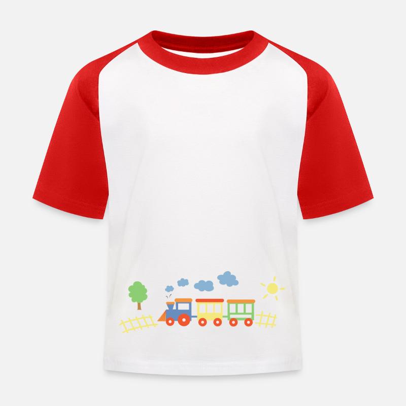 Train avec des wagons - T-shirt baseball Enfant - blanc/rouge