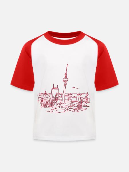 Berlin Panorama - Kinder Baseball T-Shirt - Weiß/Rot