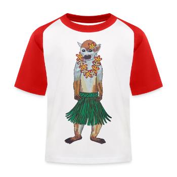 Totenkopfäffchen Affe Hawaii Hulaaffe Hula Hoola - Kinder Baseball T-Shirt - Weiß/Rot - Vorne