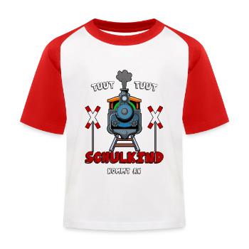Einschulung mit der Dampflok zur Schule - Kinder Baseball T-Shirt - Weiß/Rot - Vorne