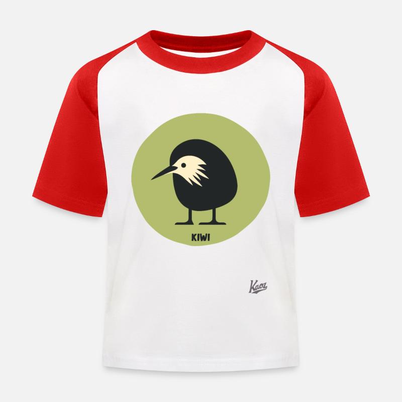 Abstrakt komischer Kiwi Vogel - Kinder Baseball T-Shirt - Weiß/Rot