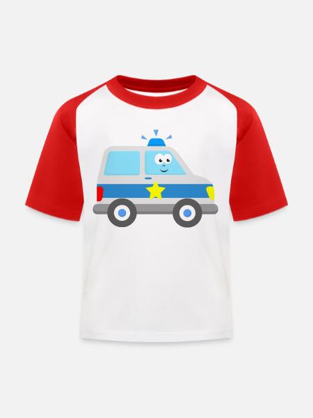 Kinder Polizeiauto - Kinder Baseball T-Shirt - Weiß/Rot