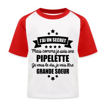 j'ai un secret je suis une pipelette grande soeur - T-shirt baseball Enfant - blanc/rouge - Devant