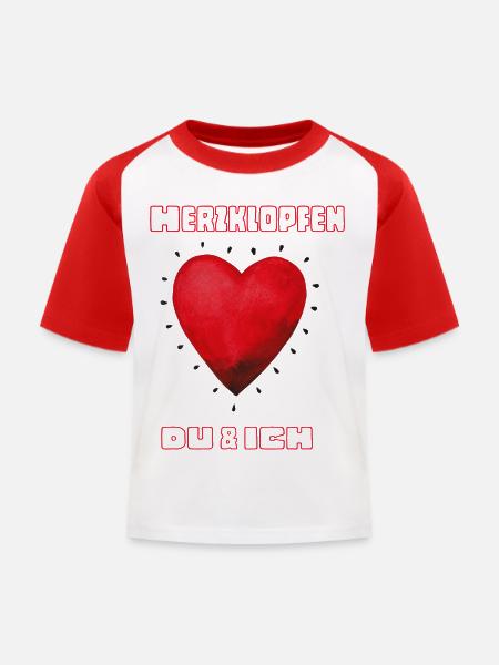 Herzklopfen - Kinder Baseball T-Shirt - Weiß/Rot