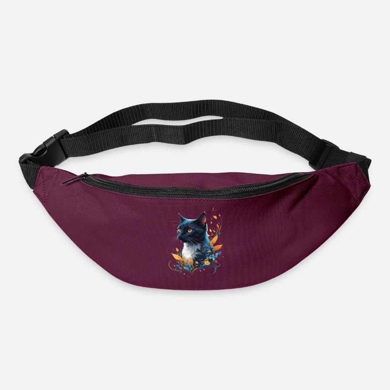 Bunte Katze - Gürteltasche - Burgunderrot